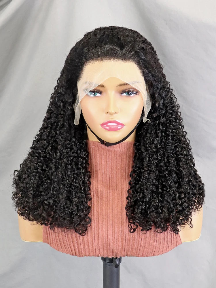 Accept Drop Ship Density 250% 13x4 Full Frontal Pixie Curly Wigs Super Double Drawn Curly Hair Transparent Lace Front Wig