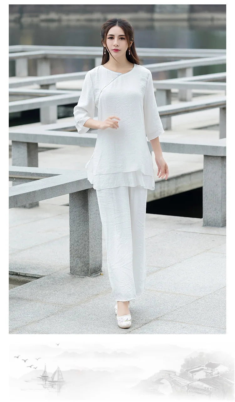 Yoga Clothes Women New Ethnic Style Meditation Clothes Cotton and Linen Loose Two-piece Suit Traditional Clothing for Women
