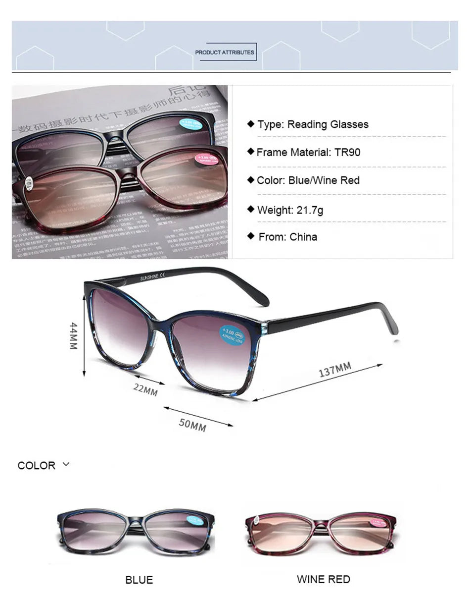 Sun Reading Glasses Women Brown Lens Floral Sunglasses Prebyopia Spectacles Eyeglasses Eyewear With Diopter +1.0to+4.0