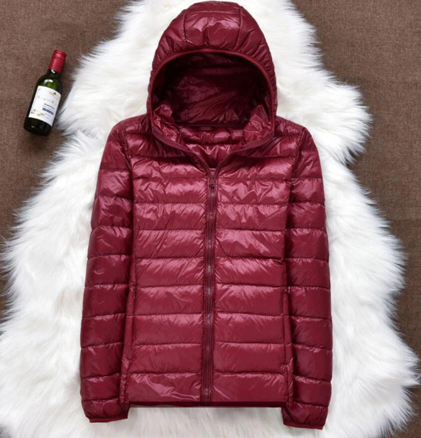Winter Women Ultralight Thin Down Jacket White Duck Down Hooded Jackets Long Sleeve Warm Coat Parka Female Portable Outwear