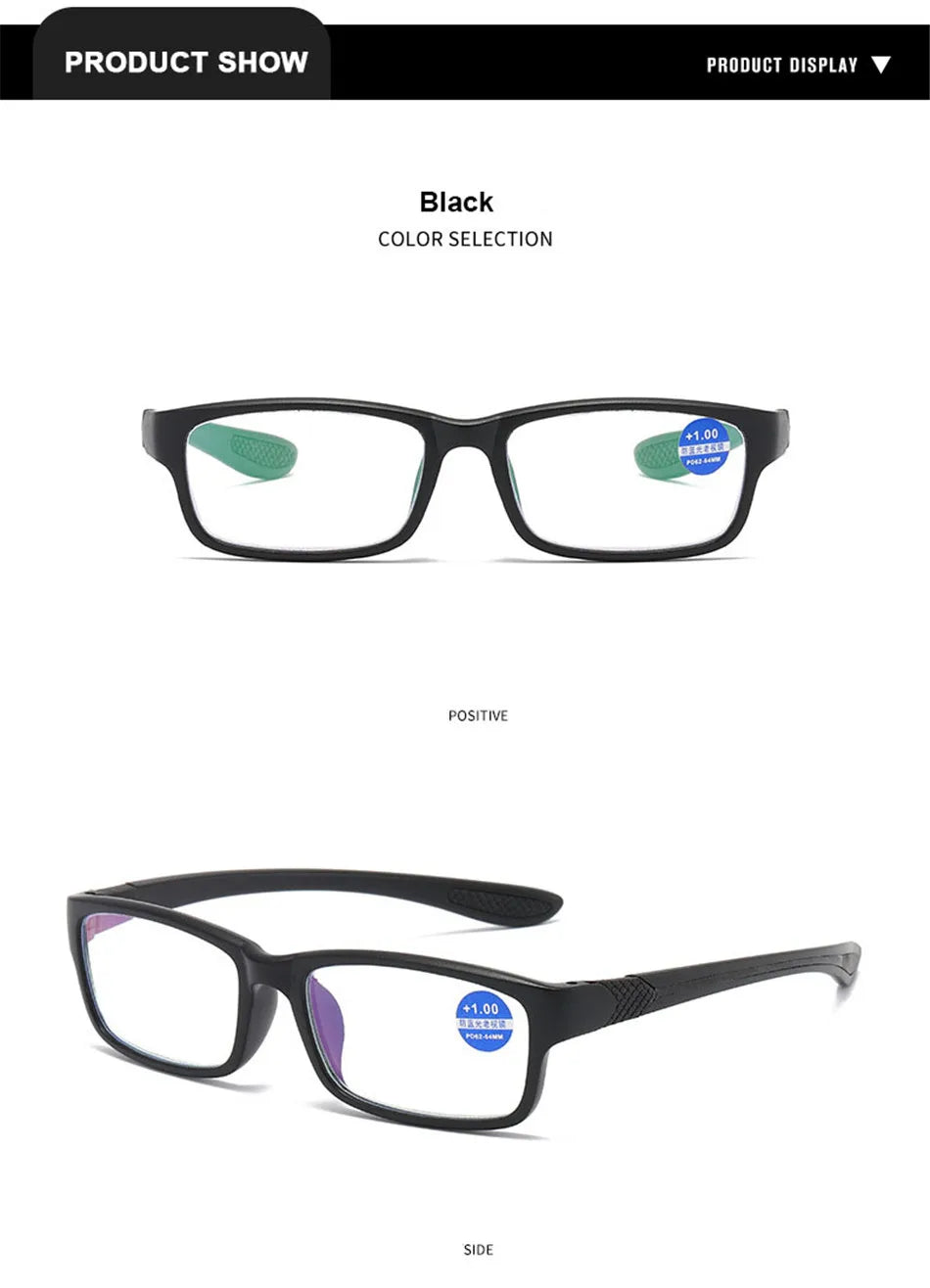 Reading Glasses For Men Women Sports Anti-blue Light Reading Eyewear Black Red TR90 Frame Presbyopia Eyeglasses +100 to+400