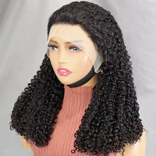 Accept Drop Ship Density 250% 13x4 Full Frontal Pixie Curly Wigs Super Double Drawn Curly Hair Transparent Lace Front Wig