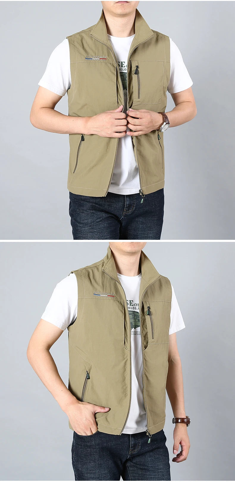 Men Waistcoat Jackets Vest 2025 Spring New Solid Color Stand Collar Climbing Hiking Work Sleeveless with Pocket M-6Xl Brand Sale