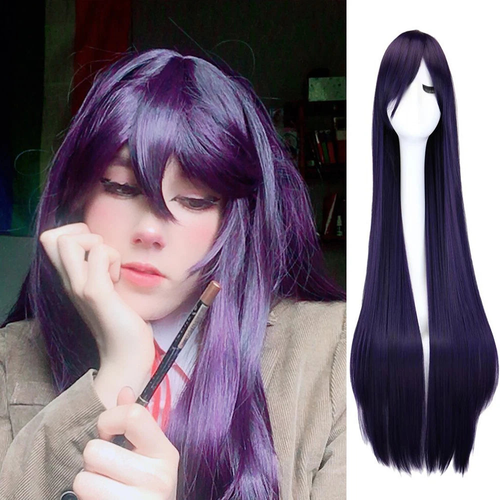 Long Straight Cosplay Wig Black Purple Black Red Pink Blue Dark Brown 100 Cm Synthetic Hair Wigs