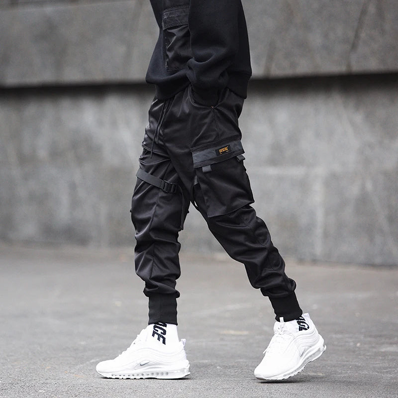 Ribbons Harem Joggers Men Cargo Pants Streetwear 2025 Hip Hop Casual Pockets Track Pants Male Harajuku Fashion Trousers