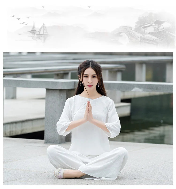 Yoga Clothes Women New Ethnic Style Meditation Clothes Cotton and Linen Loose Two-piece Suit Traditional Clothing for Women