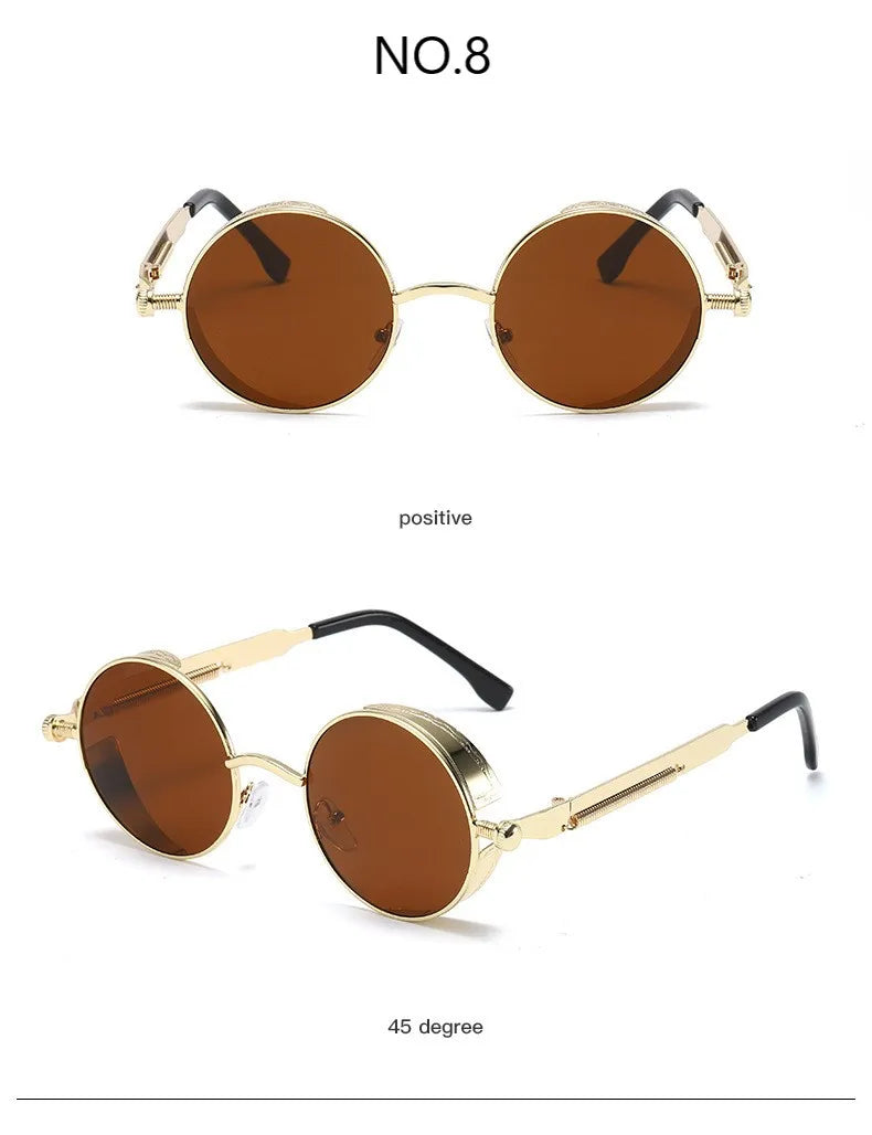 Metal Steampunk Sunglasses Men Women Fashion Round Glasses Brand Designer Vintage Sun Glasses High Quality Oculos de sol UV400