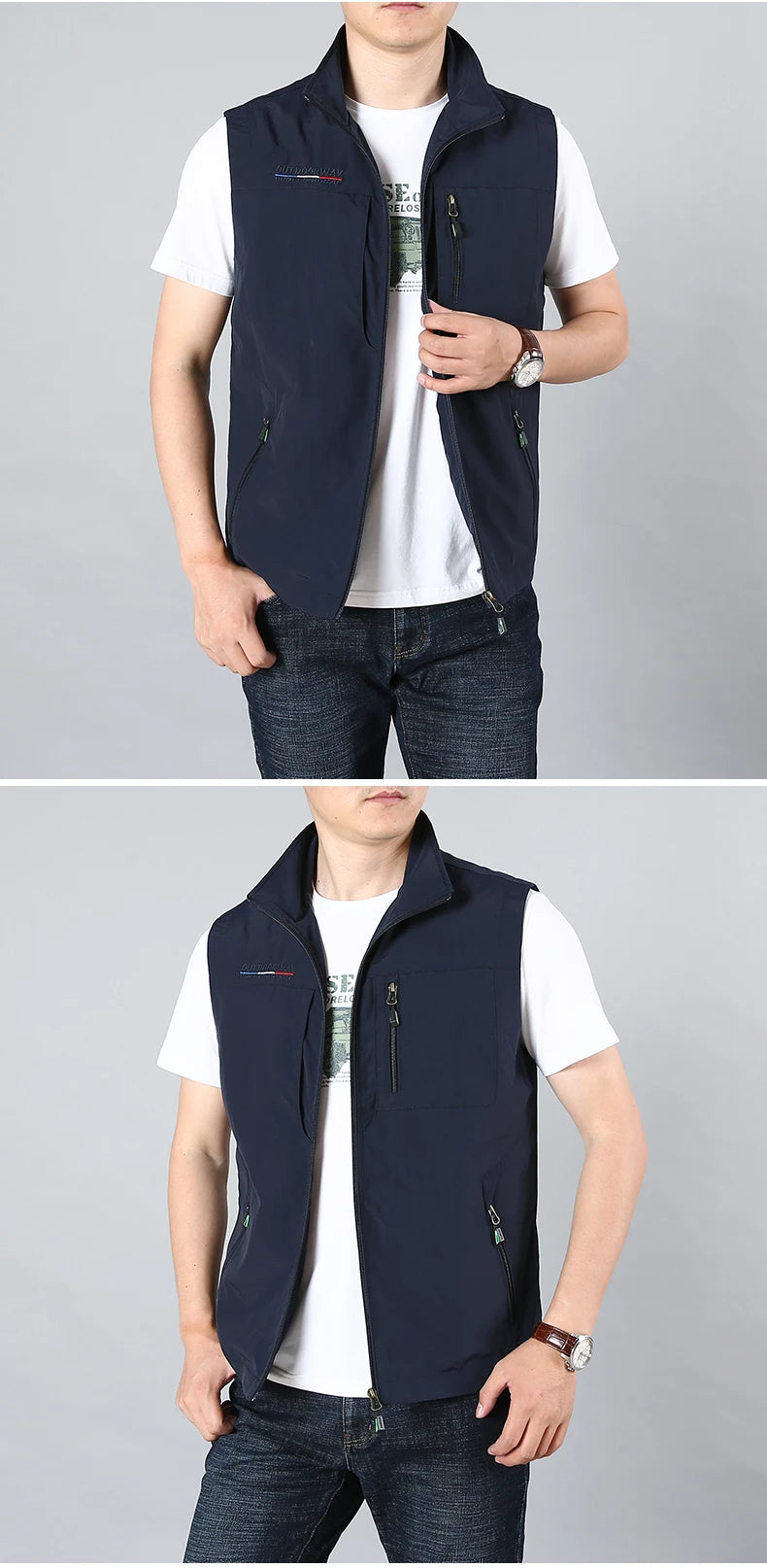 Men Waistcoat Jackets Vest 2025 Spring New Solid Color Stand Collar Climbing Hiking Work Sleeveless with Pocket M-6Xl Brand Sale