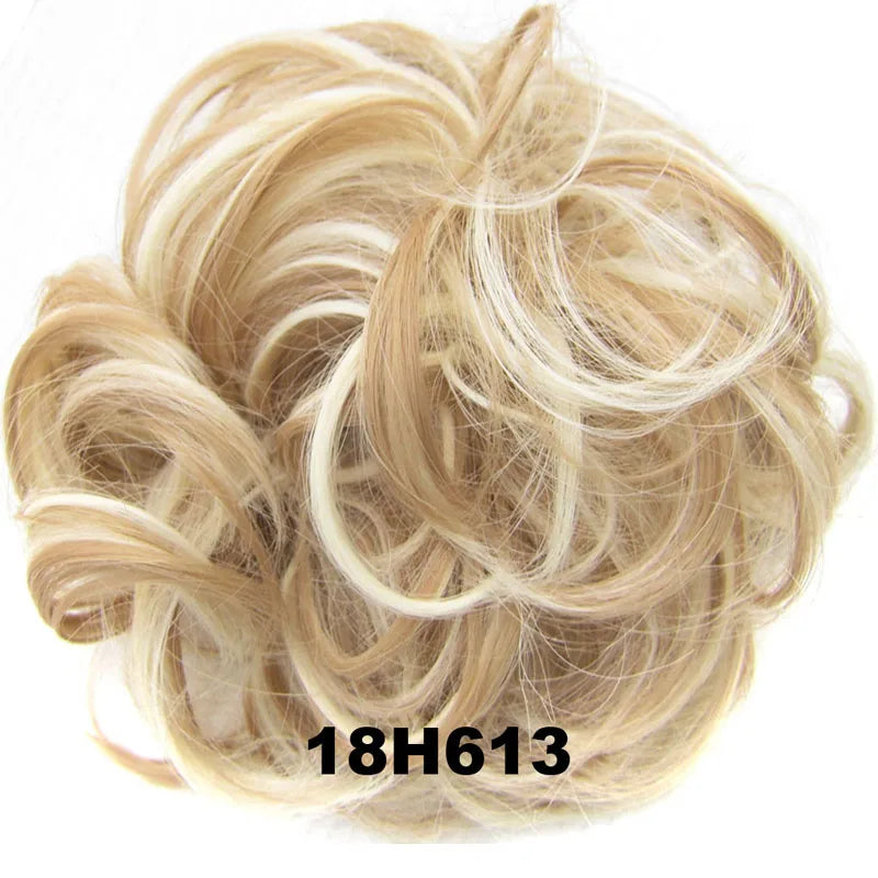Jeedou Synthetic Messy Curly Hair Bun Chignon Donut Pad Elastic Hair Rope Rubber Band Hairpiece For Woman