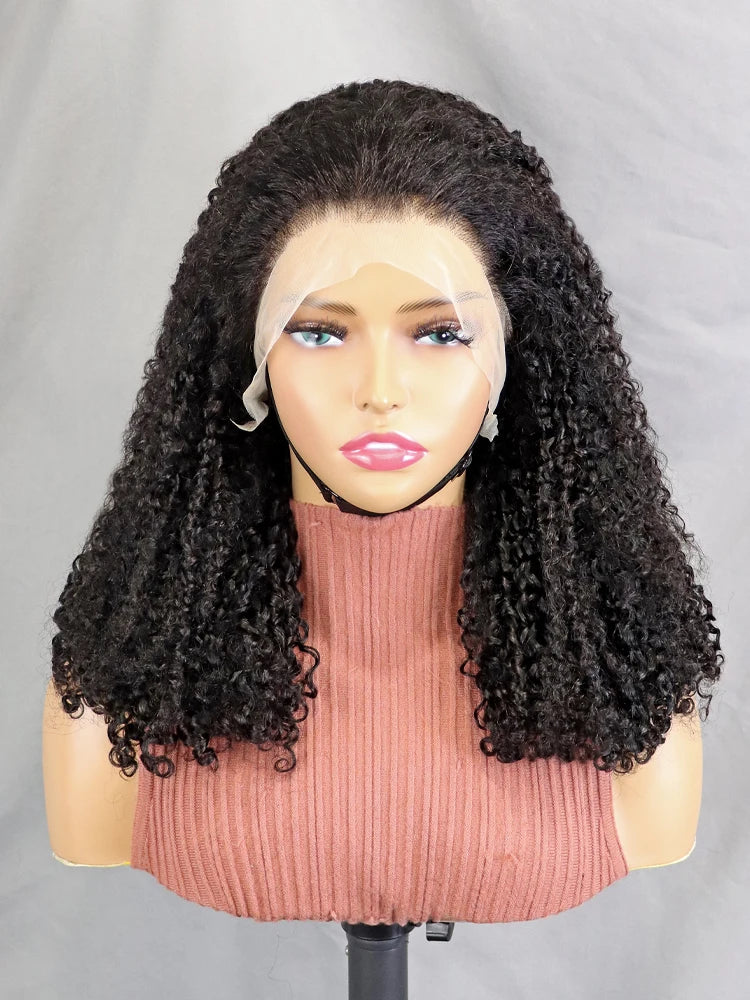 Accept Drop Ship Density 250% 13x4 Full Frontal Pixie Curly Wigs Super Double Drawn Curly Hair Transparent Lace Front Wig