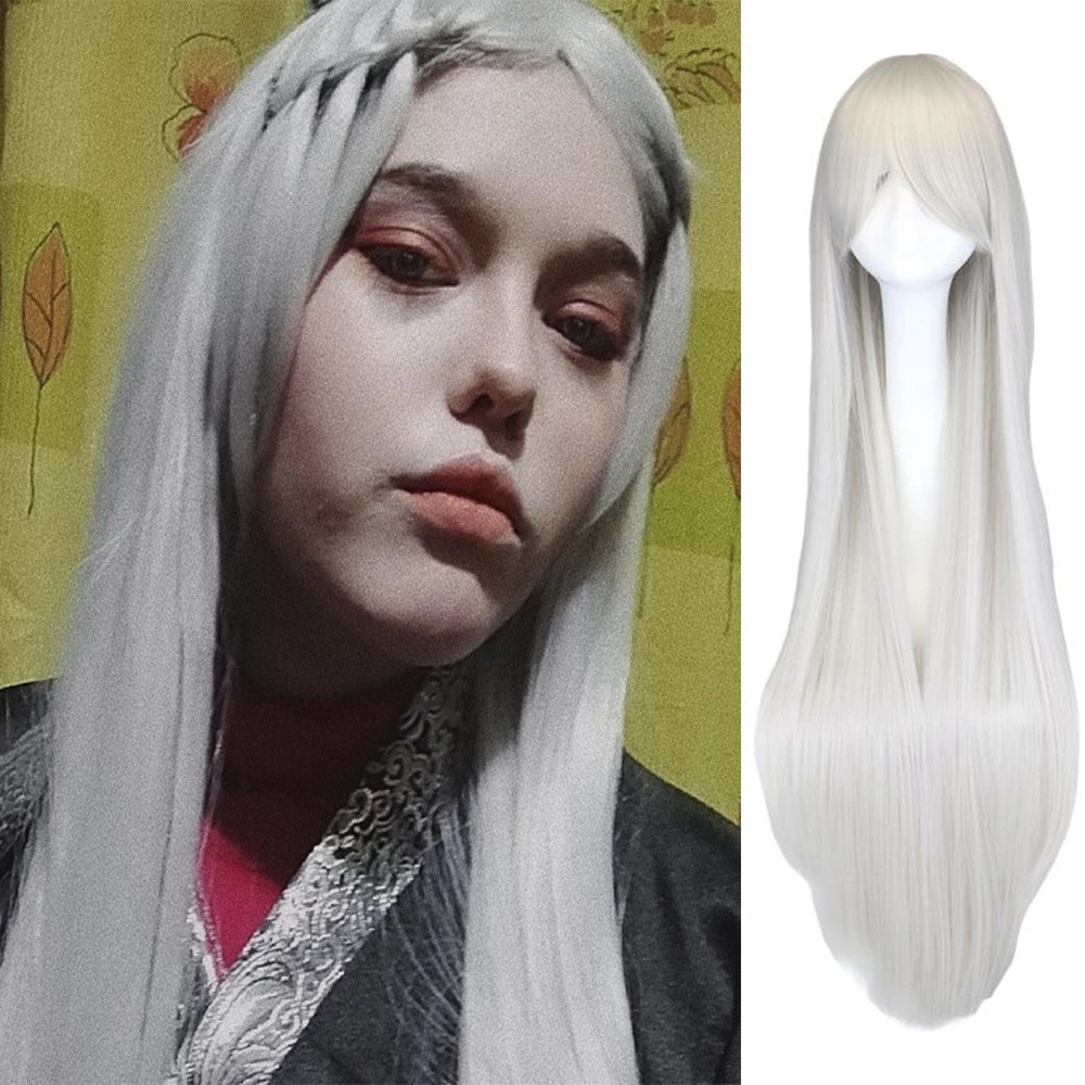 Long Straight Cosplay Wig Black Purple Black Red Pink Blue Dark Brown 100 Cm Synthetic Hair Wigs