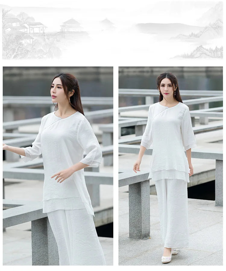 Yoga Clothes Women New Ethnic Style Meditation Clothes Cotton and Linen Loose Two-piece Suit Traditional Clothing for Women