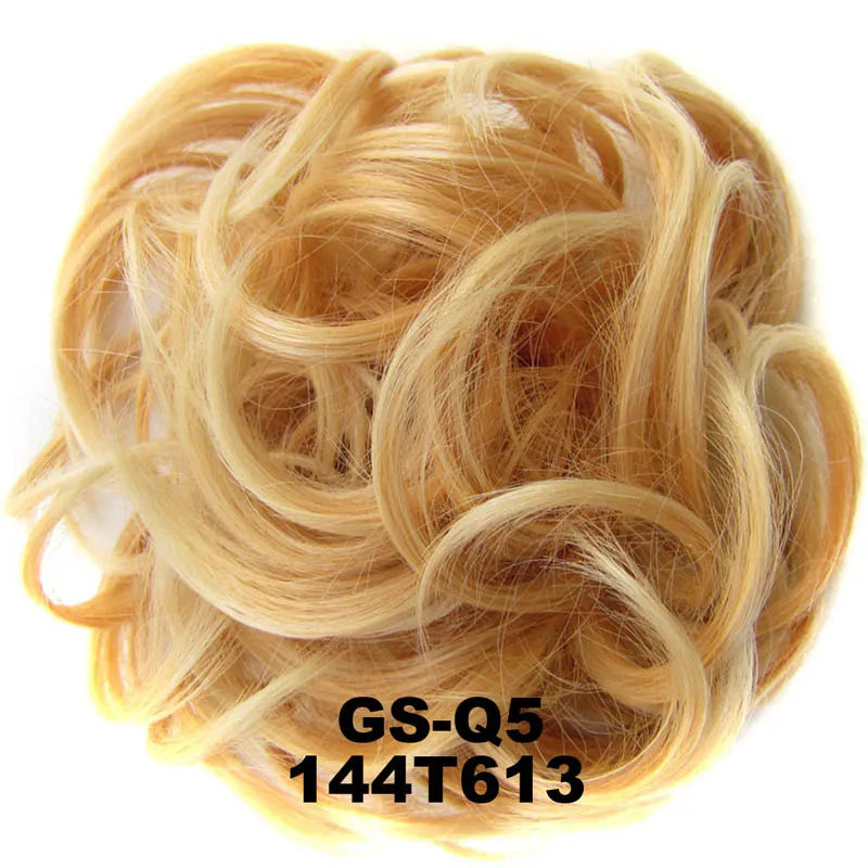 Jeedou Synthetic Messy Curly Hair Bun Chignon Donut Pad Elastic Hair Rope Rubber Band Hairpiece For Woman