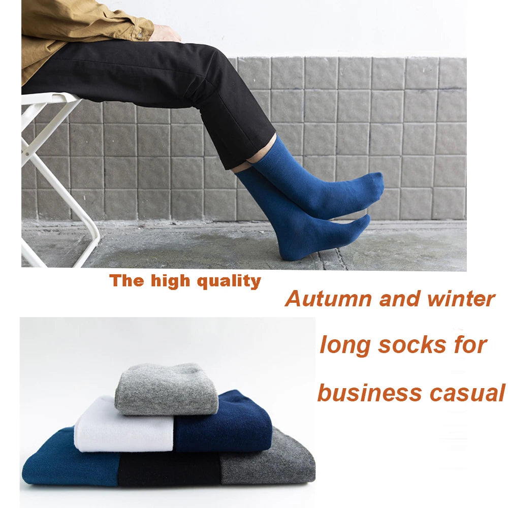 5Pairs New High Quality Business Casual Men Socks Black Men's Dress Long Socks Autumn Keep Warm Colorful Full Happy Socks Male