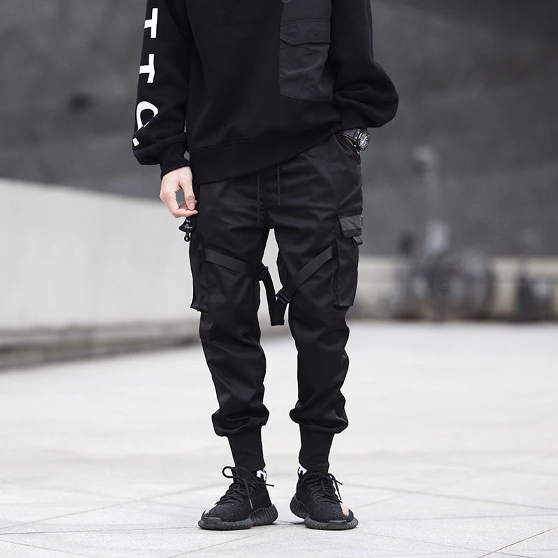 Ribbons Harem Joggers Men Cargo Pants Streetwear 2025 Hip Hop Casual Pockets Track Pants Male Harajuku Fashion Trousers