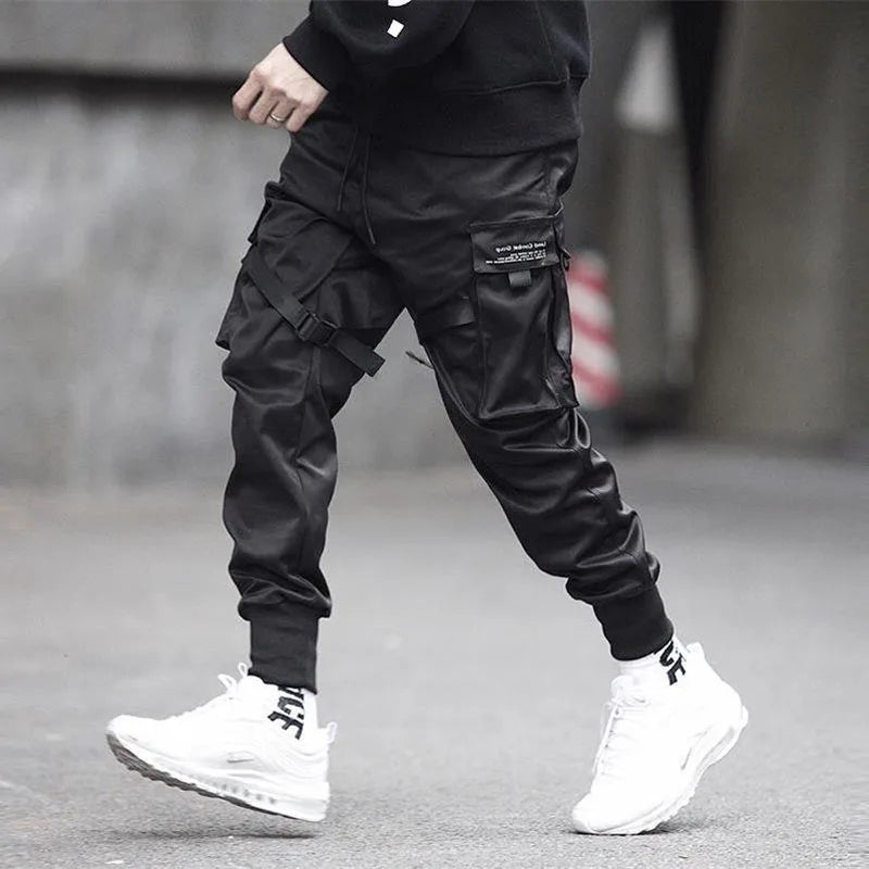 Ribbons Harem Joggers Men Cargo Pants Streetwear 2025 Hip Hop Casual Pockets Track Pants Male Harajuku Fashion Trousers