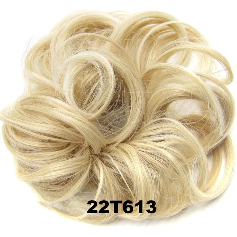 Jeedou Synthetic Messy Curly Hair Bun Chignon Donut Pad Elastic Hair Rope Rubber Band Hairpiece For Woman