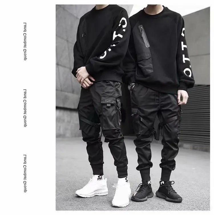 Ribbons Harem Joggers Men Cargo Pants Streetwear 2025 Hip Hop Casual Pockets Track Pants Male Harajuku Fashion Trousers