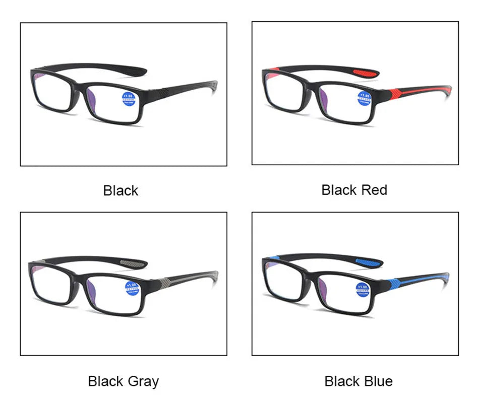 Reading Glasses For Men Women Sports Anti-blue Light Reading Eyewear Black Red TR90 Frame Presbyopia Eyeglasses +100 to+400