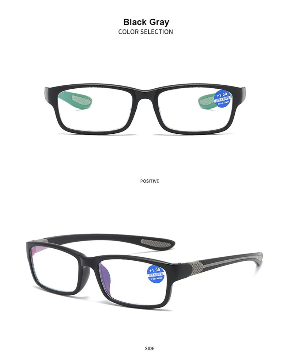 Reading Glasses For Men Women Sports Anti-blue Light Reading Eyewear Black Red TR90 Frame Presbyopia Eyeglasses +100 to+400