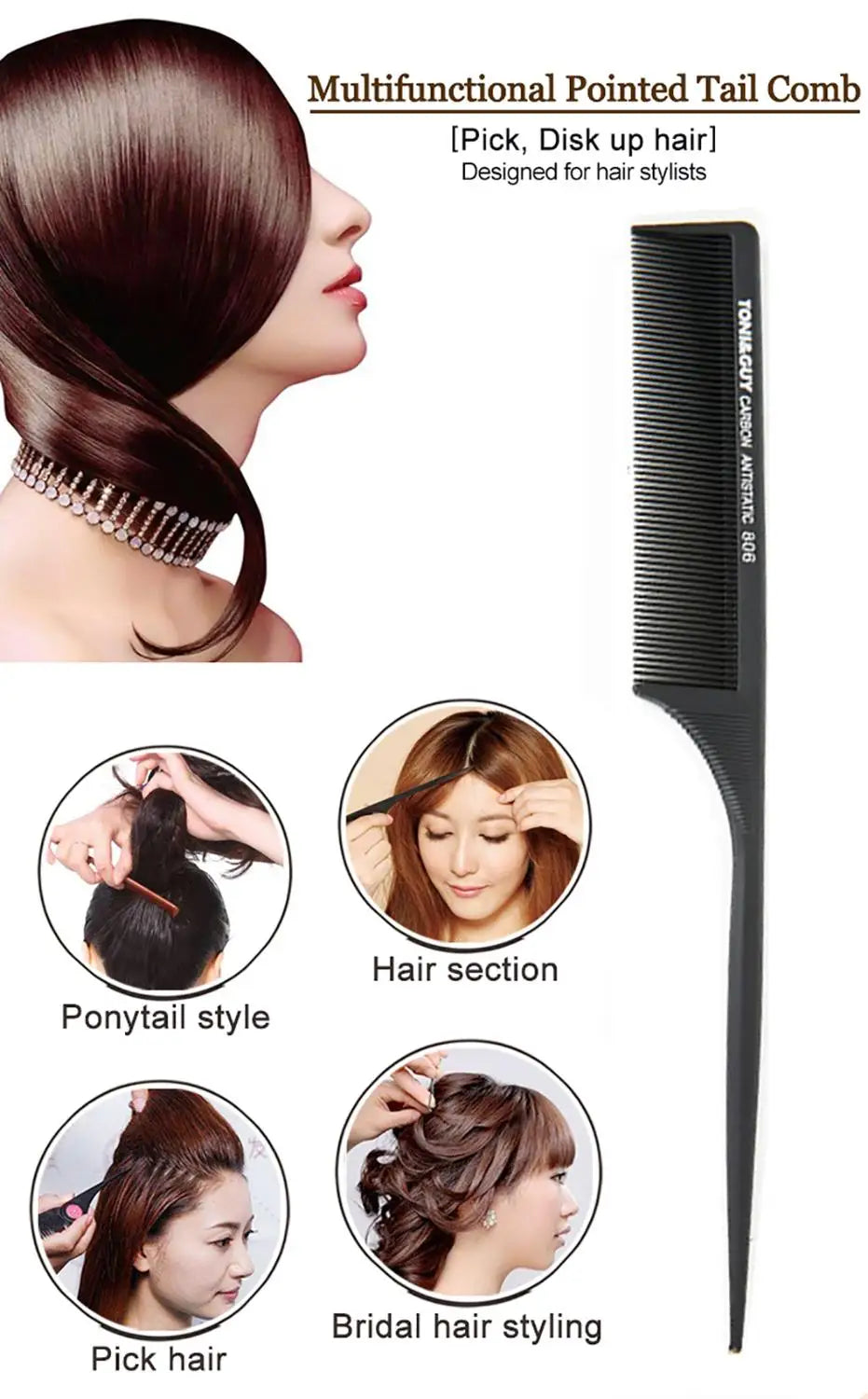 Hair Comb Anti-static Carbon Hair Brush Professional Pro Hairdressing Barbers Handle Brush Salon Hair Styling Tools