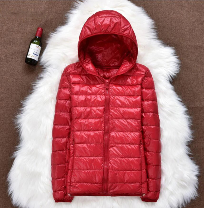 Winter Women Ultralight Thin Down Jacket White Duck Down Hooded Jackets Long Sleeve Warm Coat Parka Female Portable Outwear
