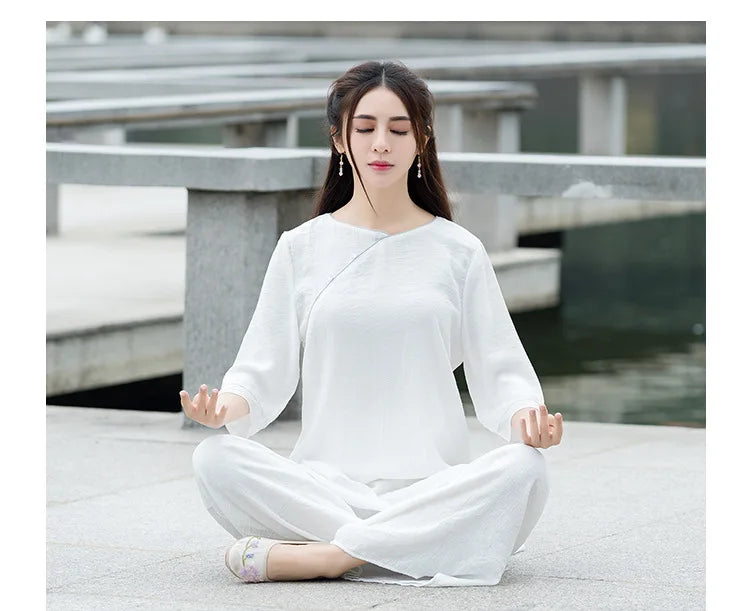 Yoga Clothes Women New Ethnic Style Meditation Clothes Cotton and Linen Loose Two-piece Suit Traditional Clothing for Women