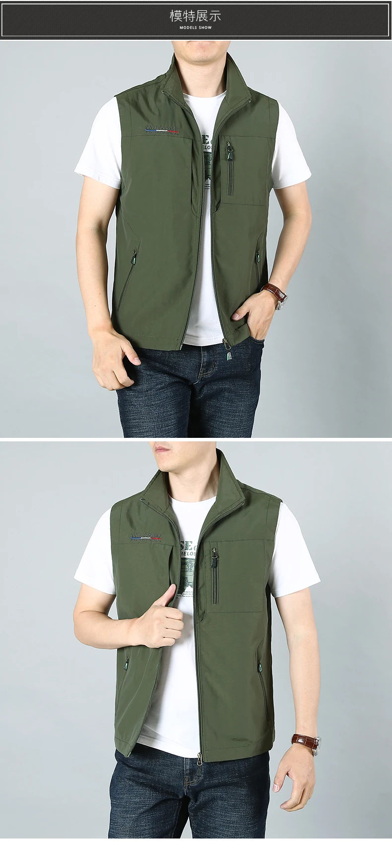 Men Waistcoat Jackets Vest 2025 Spring New Solid Color Stand Collar Climbing Hiking Work Sleeveless with Pocket M-6Xl Brand Sale