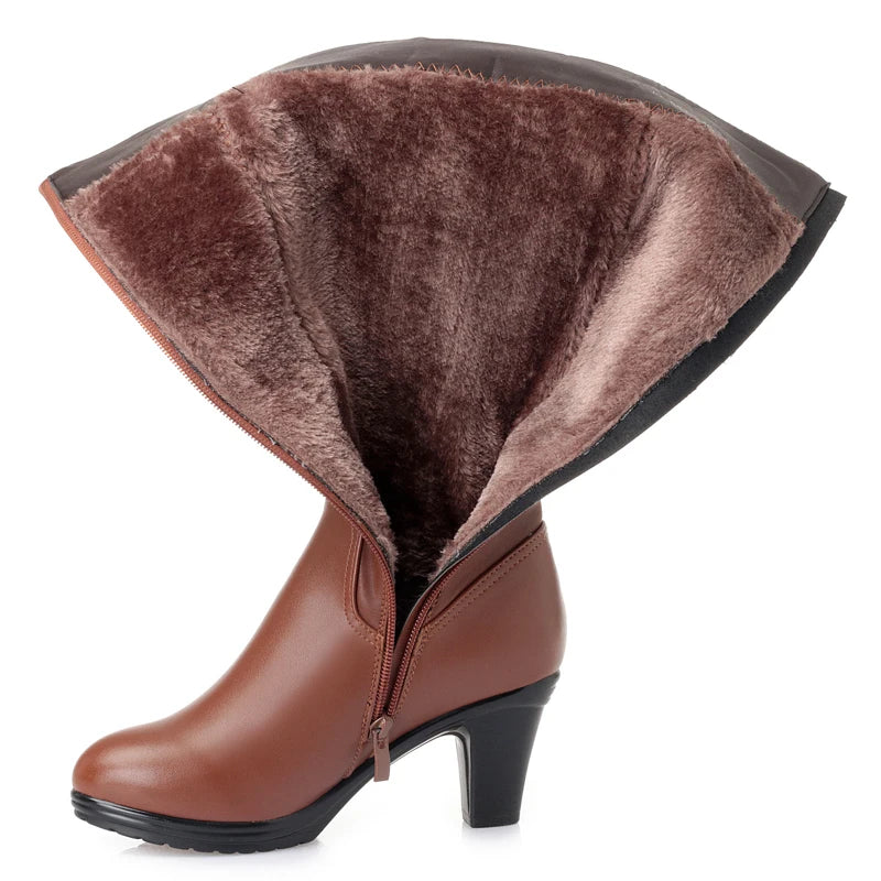 GKTINOO Winter Knee High Boots Warm Wool Fur Shoes Woman High Heels Soft Leather Non-slip Women's Winter Boots Footwear Botas