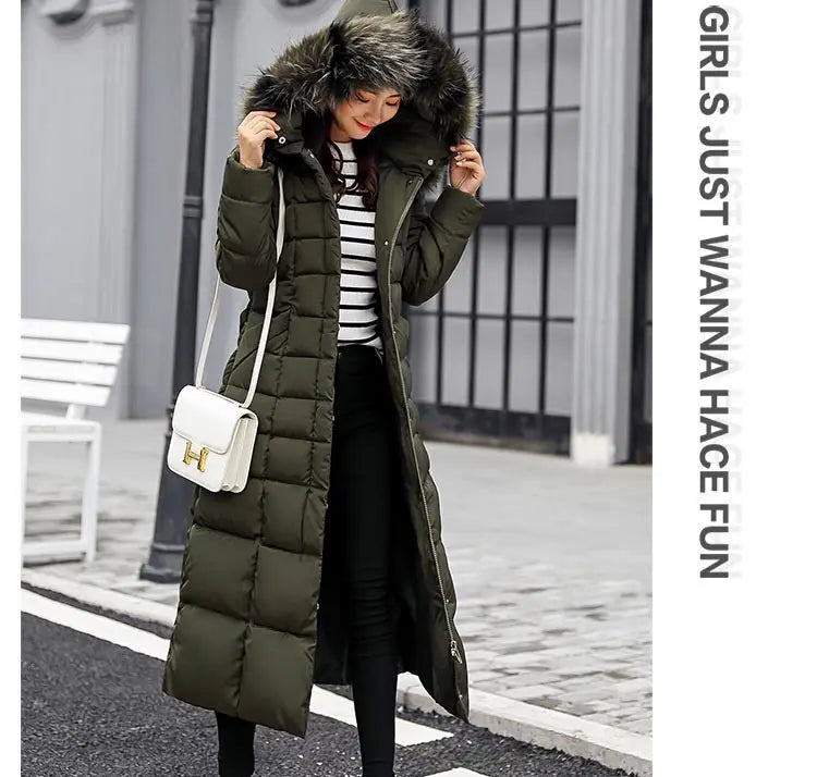 Women's Winter Warm Casual Fashion Long Hooded Jacket Down Jacket