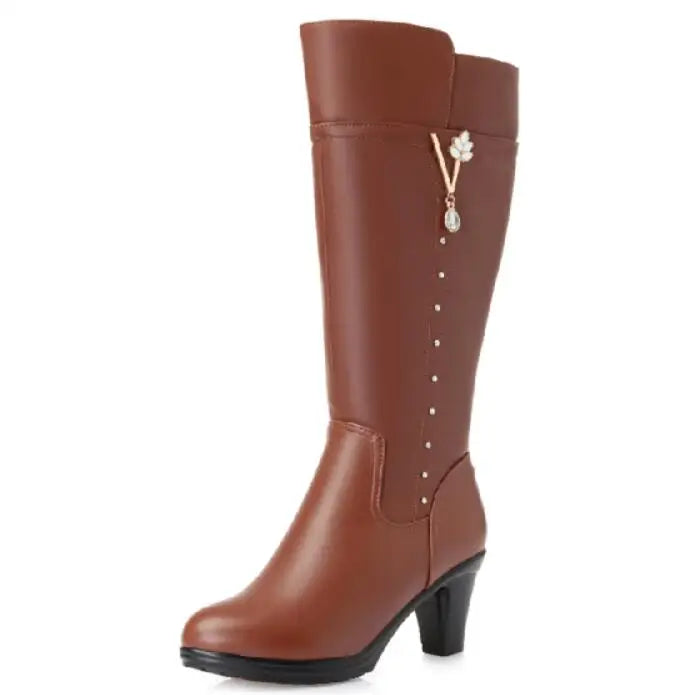 GKTINOO Winter Knee High Boots Warm Wool Fur Shoes Woman High Heels Soft Leather Non-slip Women's Winter Boots Footwear Botas