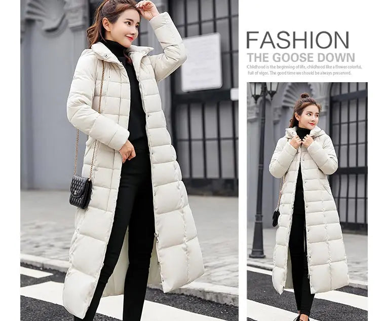 Women's Winter Warm Casual Fashion Long Hooded Jacket Down Jacket