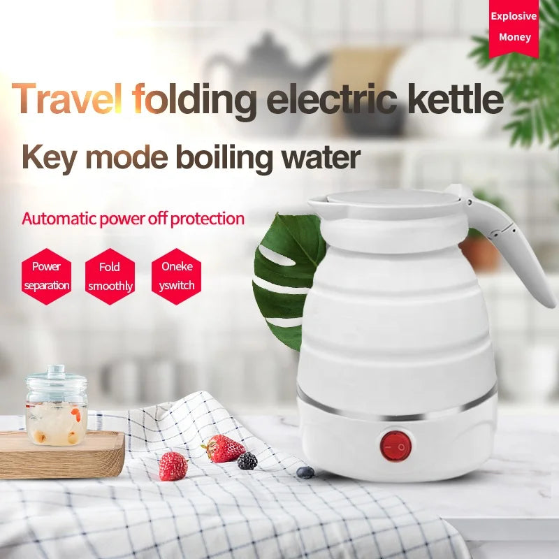 Travelling Folding Kettle Electric Silicone Water Kettles Mini 600ml  Portable Collapsible Tea Kettle