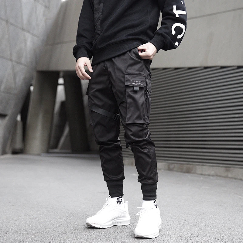 Ribbons Harem Joggers Men Cargo Pants Streetwear 2025 Hip Hop Casual Pockets Track Pants Male Harajuku Fashion Trousers