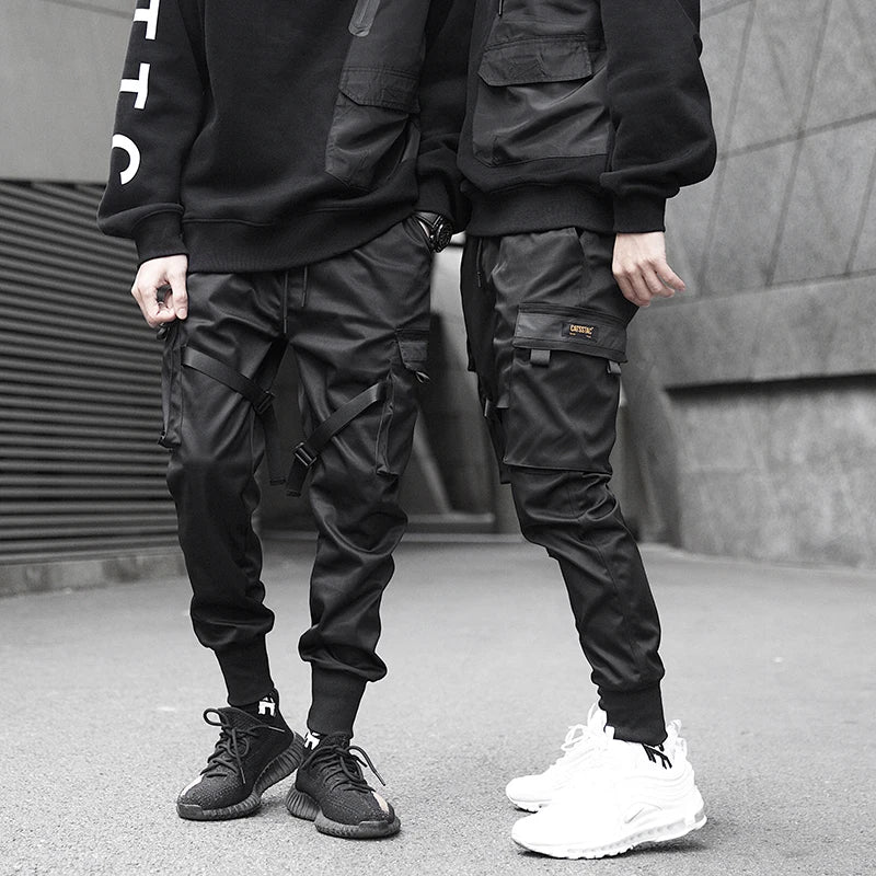 Ribbons Harem Joggers Men Cargo Pants Streetwear 2025 Hip Hop Casual Pockets Track Pants Male Harajuku Fashion Trousers
