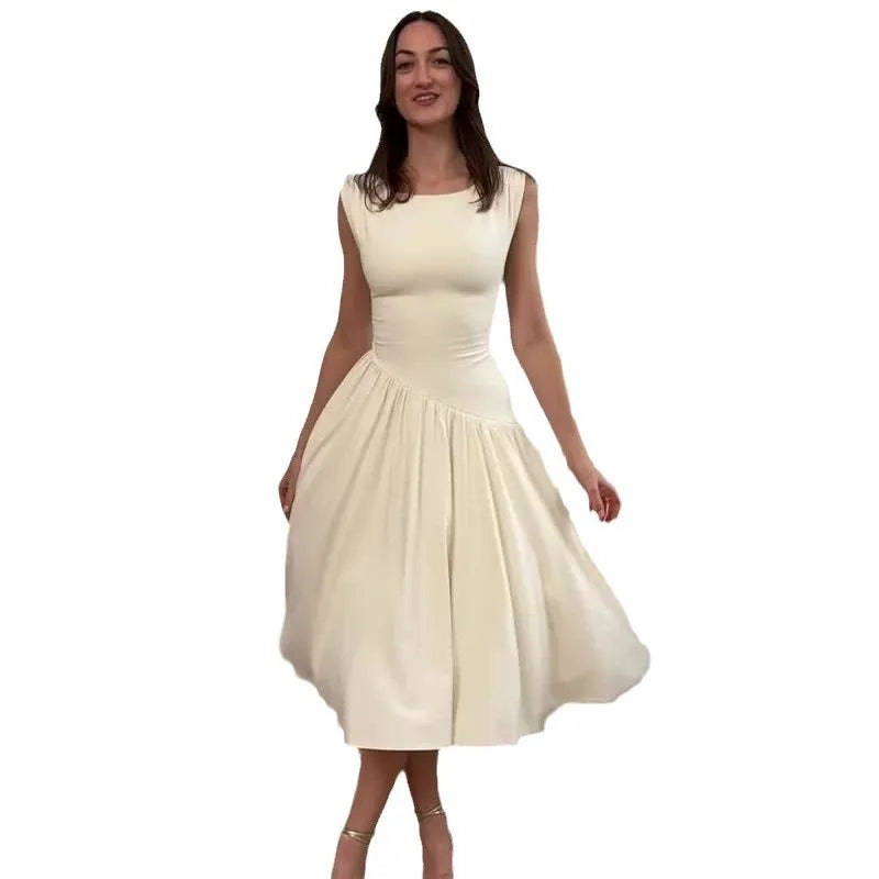 Boutique Wholesale 2025 Summer New Fashionable High Waist Splicing Slim and Elegant Sleeveless Women's Dress
