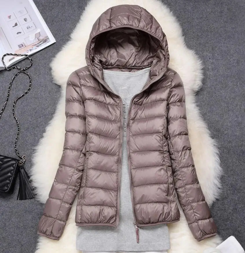 Winter Women Ultralight Thin Down Jacket White Duck Down Hooded Jackets Long Sleeve Warm Coat Parka Female Portable Outwear