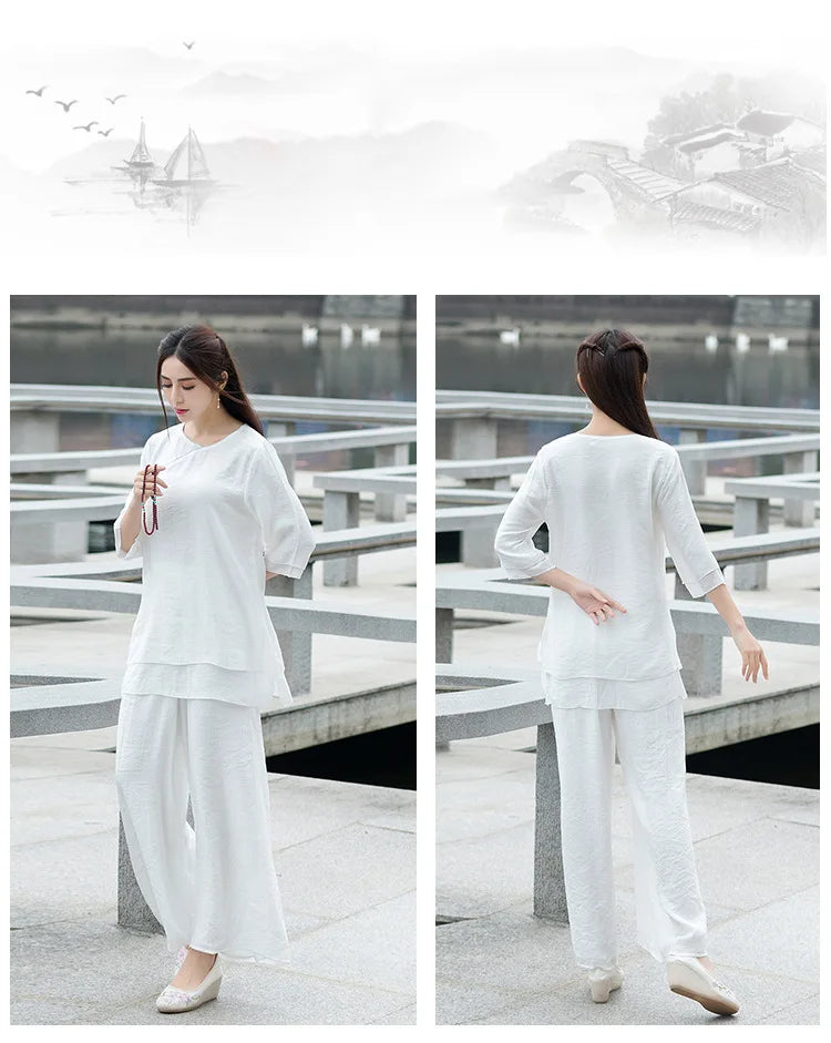 Yoga Clothes Women New Ethnic Style Meditation Clothes Cotton and Linen Loose Two-piece Suit Traditional Clothing for Women