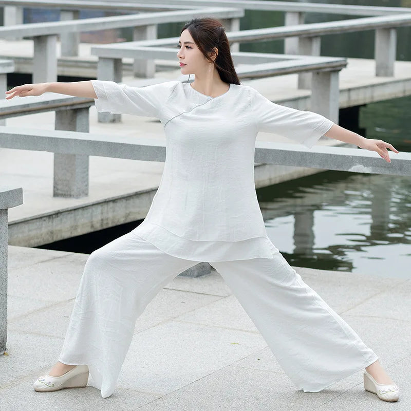 Yoga Clothes Women New Ethnic Style Meditation Clothes Cotton and Linen Loose Two-piece Suit Traditional Clothing for Women