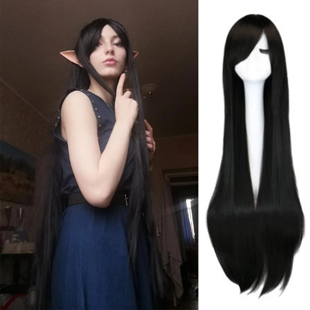 Long Straight Cosplay Wig Black Purple Black Red Pink Blue Dark Brown 100 Cm Synthetic Hair Wigs