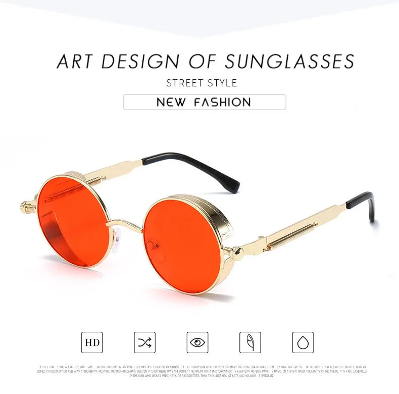 Metal Steampunk Sunglasses Men Women Fashion Round Glasses Brand Designer Vintage Sun Glasses High Quality Oculos de sol UV400
