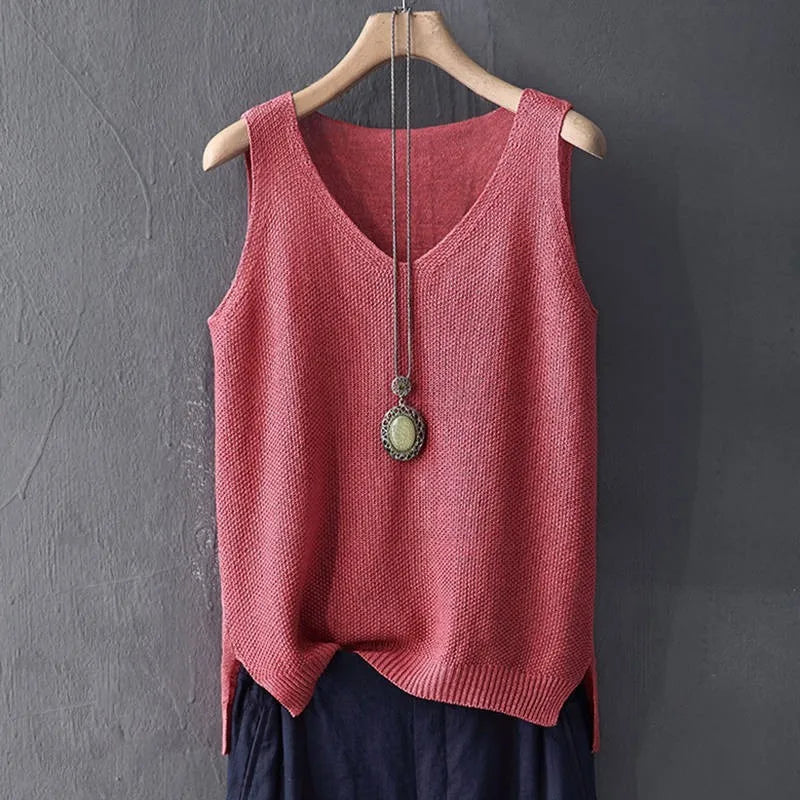Blusas Mujer De Moda 2024 Blouse Women Summer Sleeveless Knitted Blouse Shirt Women Clothes V-neck Blouse Women Tops Shirts C855