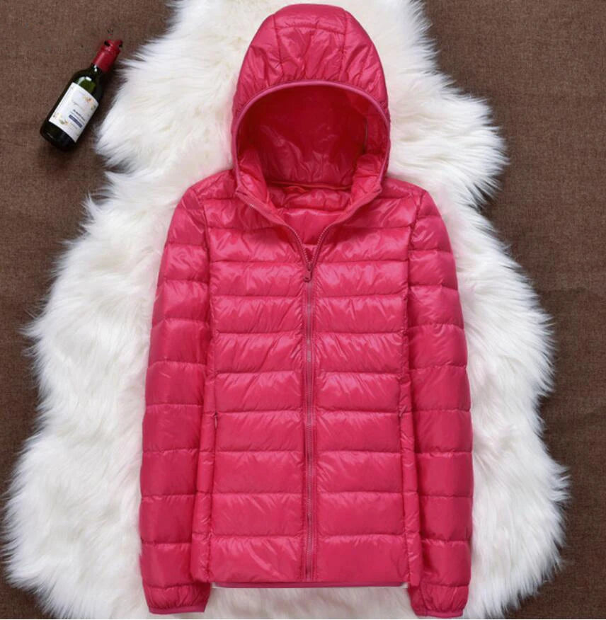 Winter Women Ultralight Thin Down Jacket White Duck Down Hooded Jackets Long Sleeve Warm Coat Parka Female Portable Outwear
