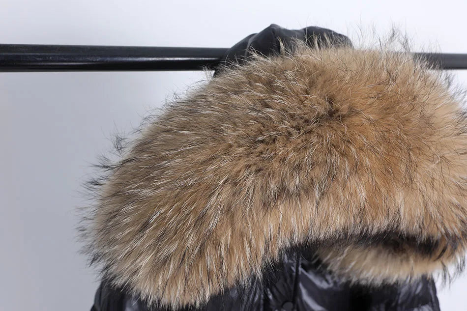 Maomaokong 2022 Women Winter Black Loose Long Down Jacket  Real Fox Fur Collar Hooded Fashion Waterproof Female Extra Large Coat