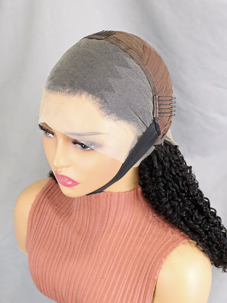 Accept Drop Ship Density 250% 13x4 Full Frontal Pixie Curly Wigs Super Double Drawn Curly Hair Transparent Lace Front Wig