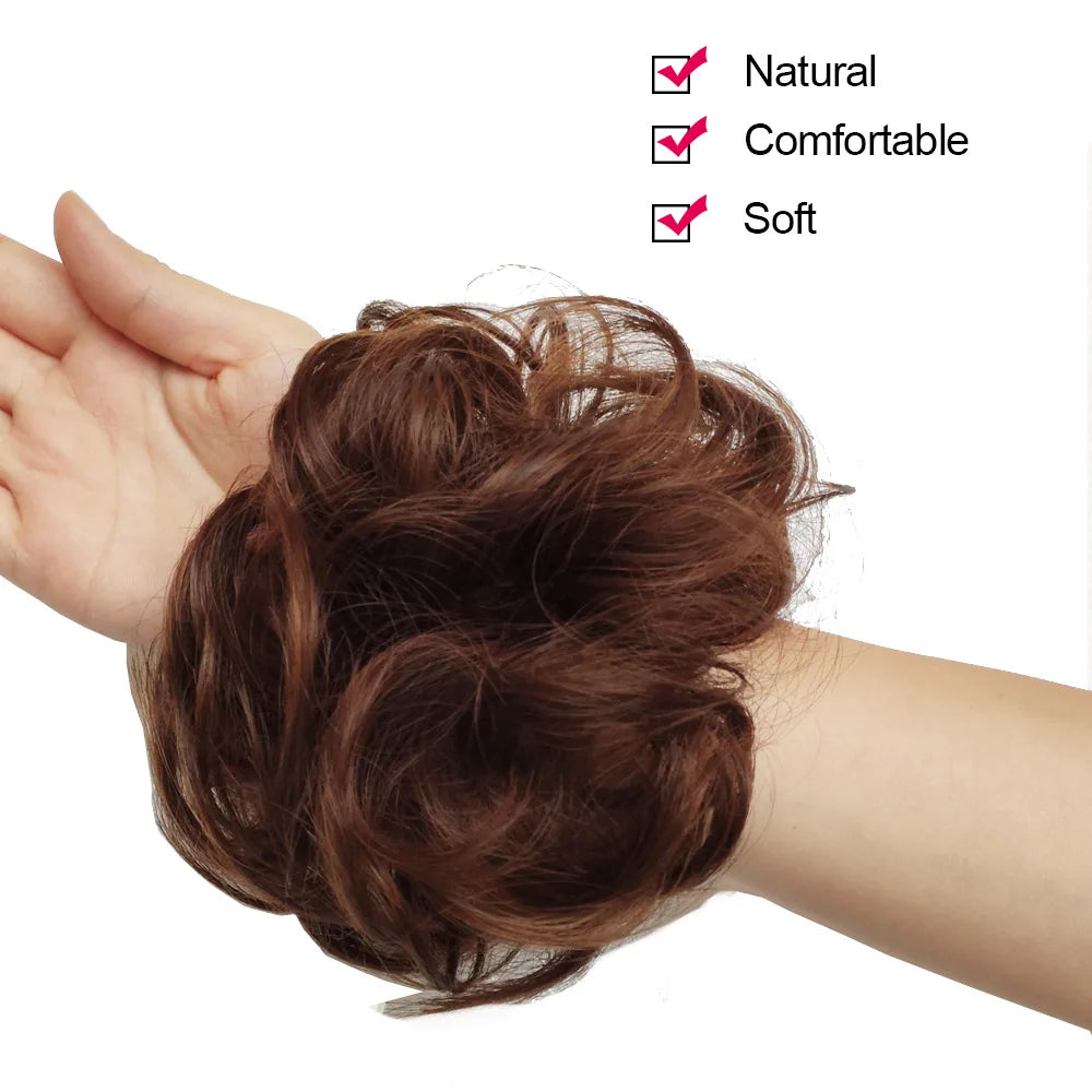 Jeedou Synthetic Messy Curly Hair Bun Chignon Donut Pad Elastic Hair Rope Rubber Band Hairpiece For Woman