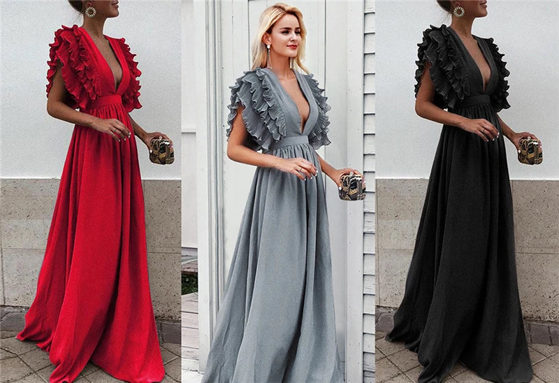 Maxi Dress Long Elegant Dress Plus Size Women Luxury Deep V Party Dresses Women Evening Korean Style Women Vestidos De Verano
