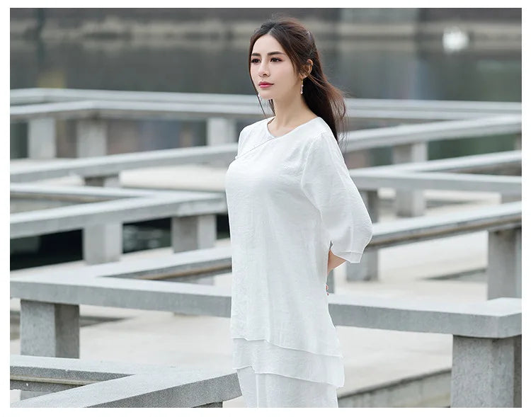 Yoga Clothes Women New Ethnic Style Meditation Clothes Cotton and Linen Loose Two-piece Suit Traditional Clothing for Women