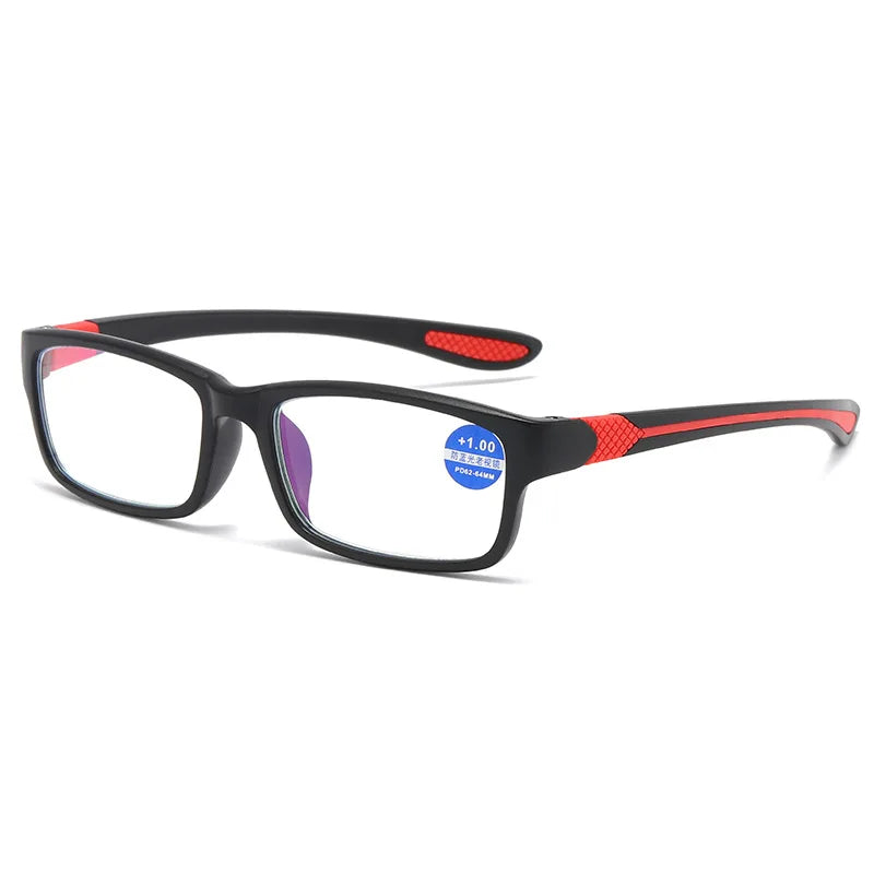 Reading Glasses For Men Women Sports Anti-blue Light Reading Eyewear Black Red TR90 Frame Presbyopia Eyeglasses +100 to+400