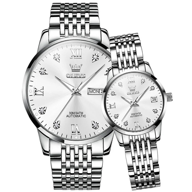 OLEVS 6673 Lovers Automatic Watch Pair Watches for Couples Bracelet Luminous Calendar Mechanical Wristwatch Women
